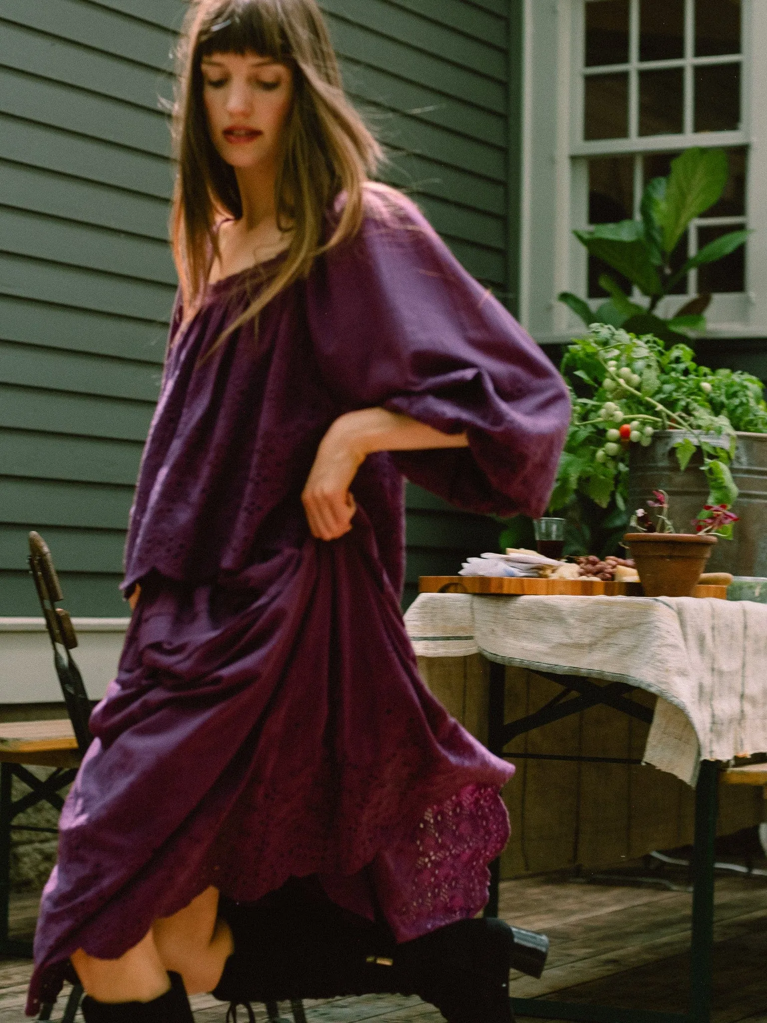 Soft Layers Leonie Skirt in Plum Eyelet