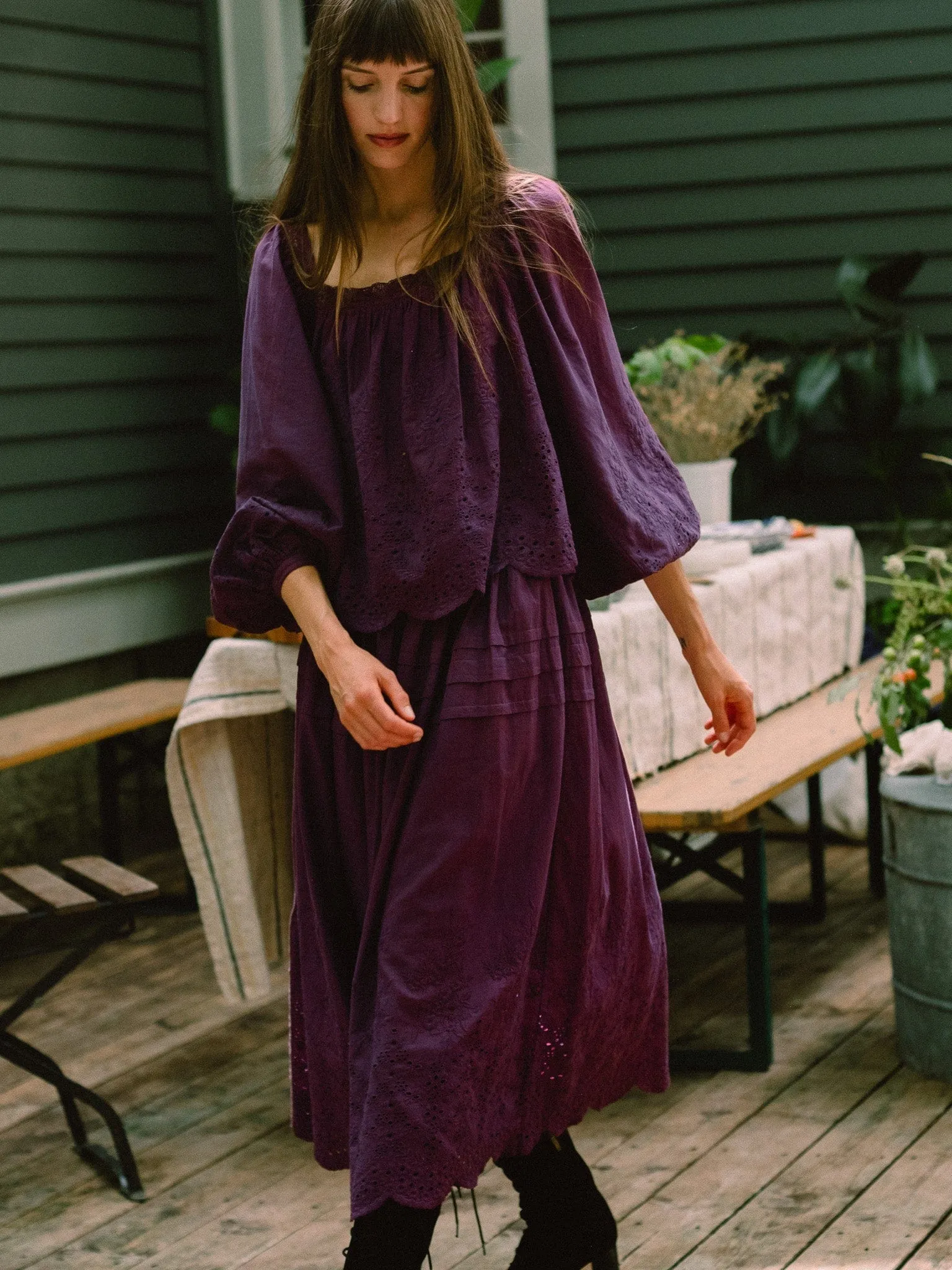 Leonie Skirt in Plum Eyelet Daily Fashion Crisp Fit