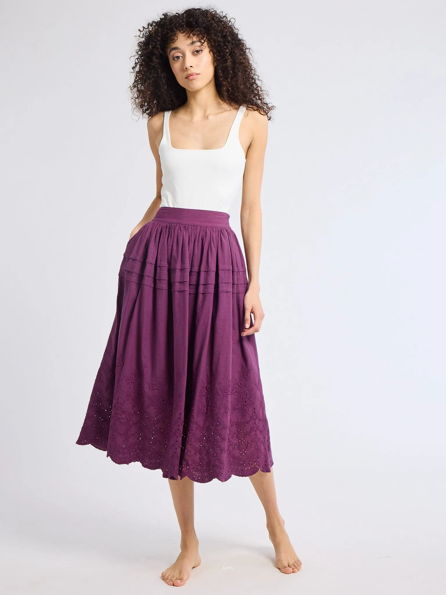 Elevated Casual Leonie Skirt in Plum Eyelet