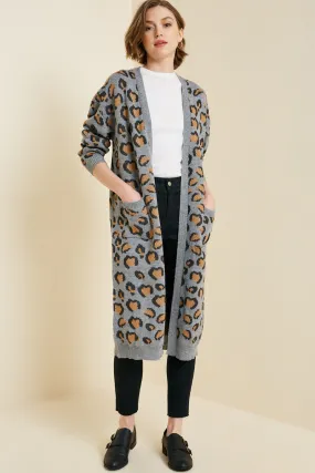Leopard Knit Cardigan Duster Lightweight Shell