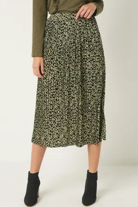 Leopard Print Pleated Midi Skirt Wear Resistant Fabric Thermal Regulating Fabric