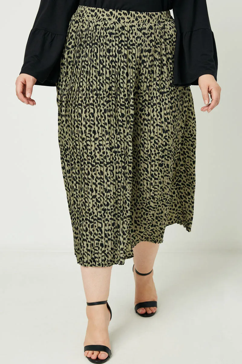Leopard Print Pleated Midi Skirt SecureClosureSystem Stretch Fit