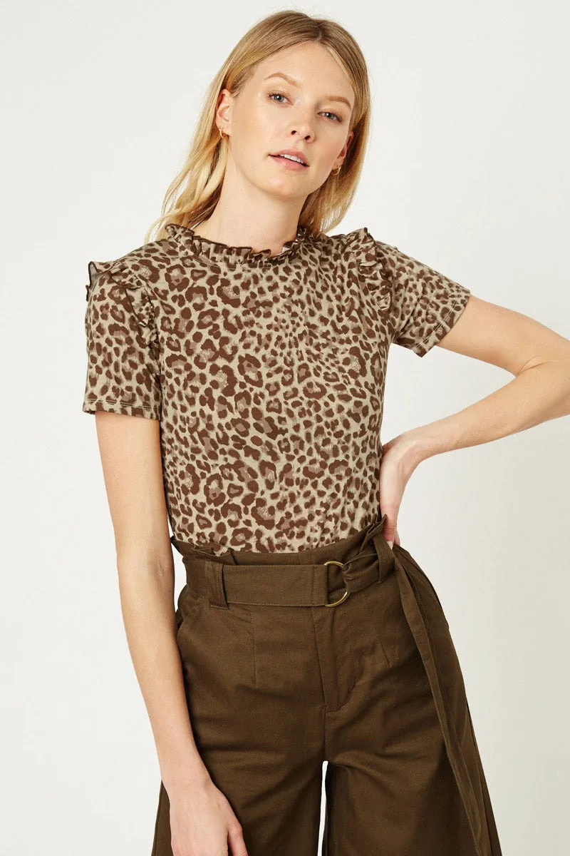 QuickRelease Leopard Ruffle High Neck Top