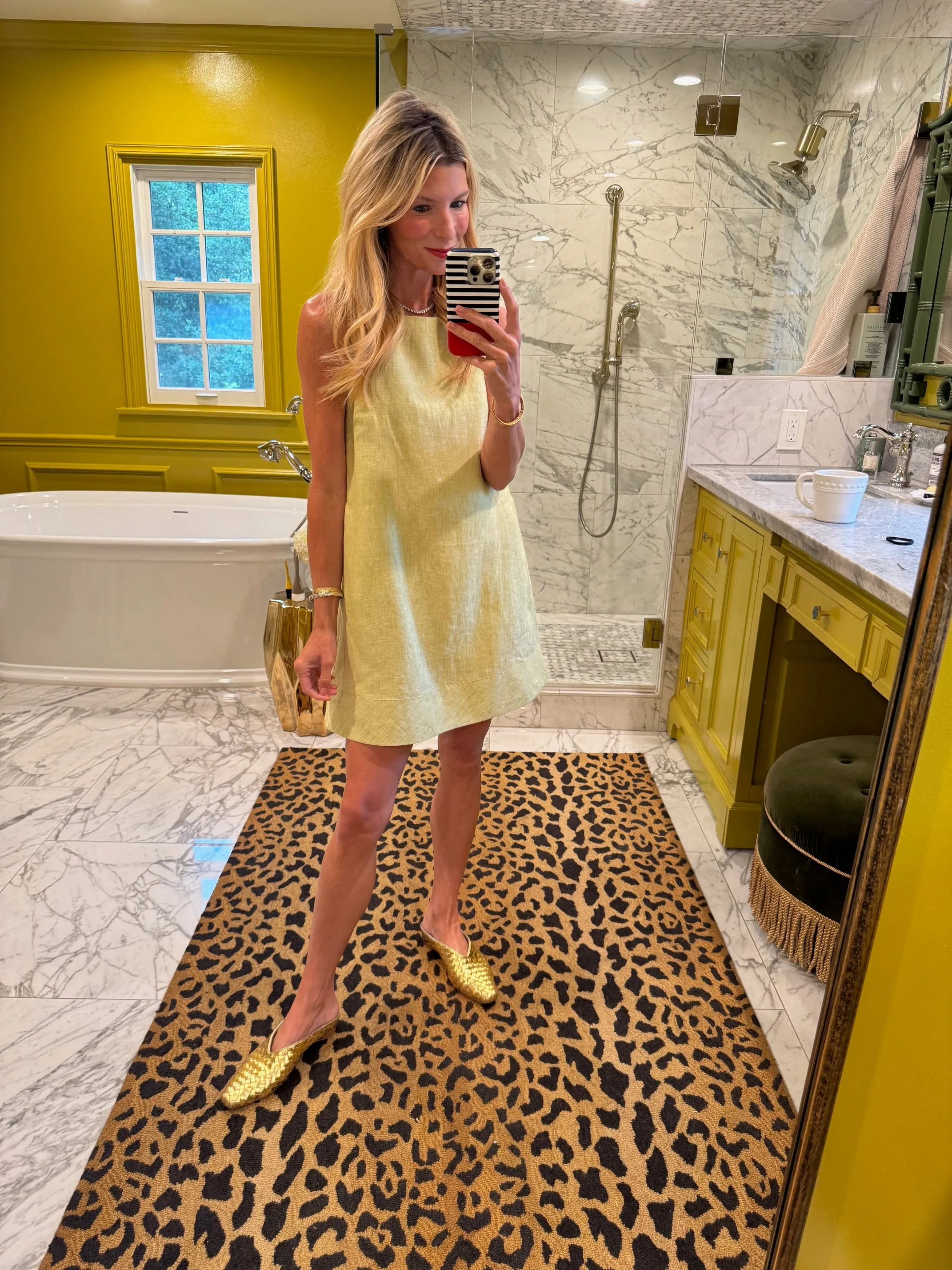 Buru x Megan Stokes The Megan MINI Dress - Green Apple Linen SoftTouchBrushedInterior TactileWeave