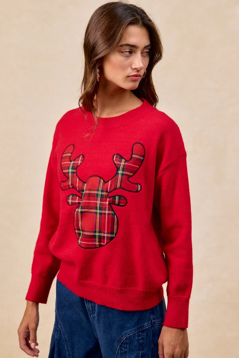 IP8254S-11 | CHRISTMAS PLAID RUDOLPH KNIT TOP DurableOuterShell Subtle Layers