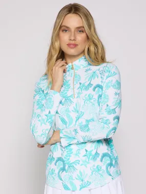 Quarter Zip Sun Protection Top In Caribbean Turq Sea Cool and Breezy