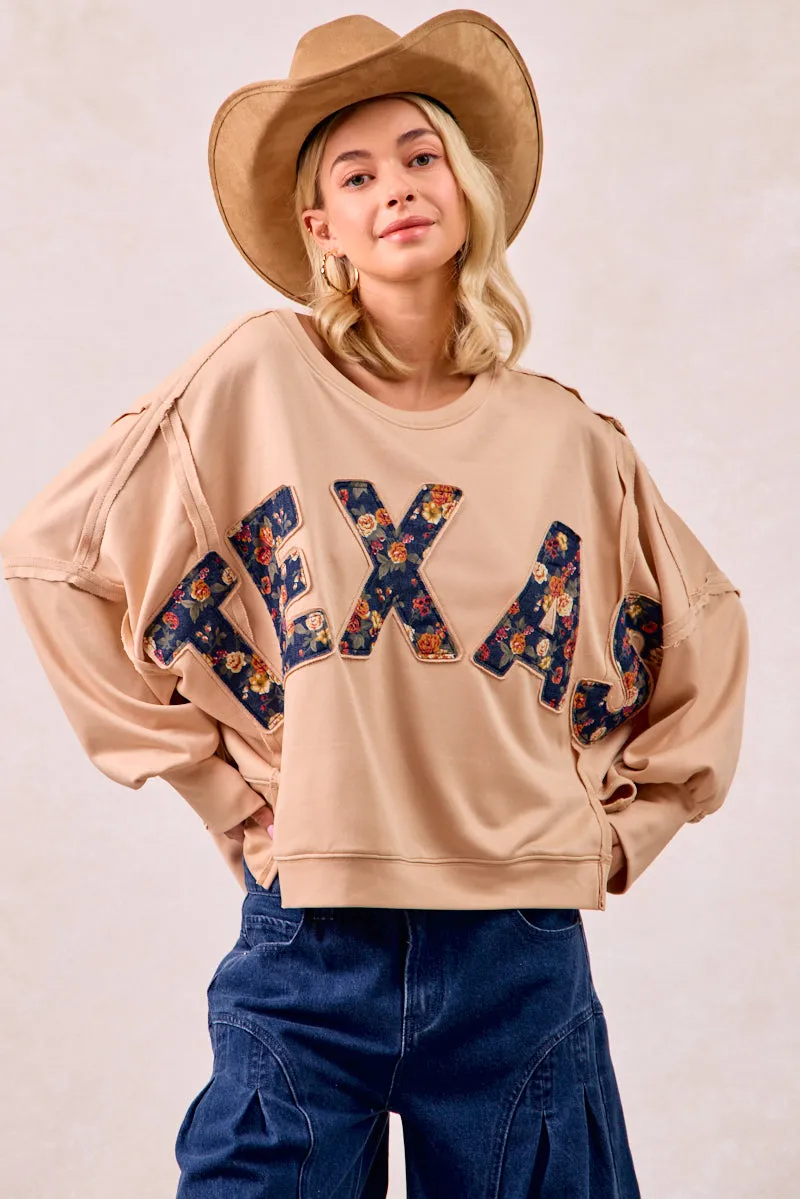 IT3426R-09 | FLORAL TEXAS LETTER PATCHE FRENCH TERRY SWEATSHIRT WindproofTechnology Two Way Zipper
