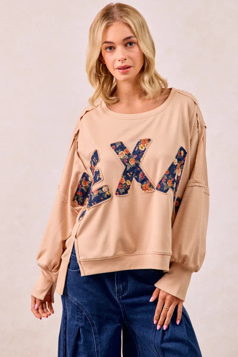 Classic Fit Double Stitch Reinforcement IT3426R-09 | FLORAL TEXAS LETTER PATCHE FRENCH TERRY SWEATSHIRT
