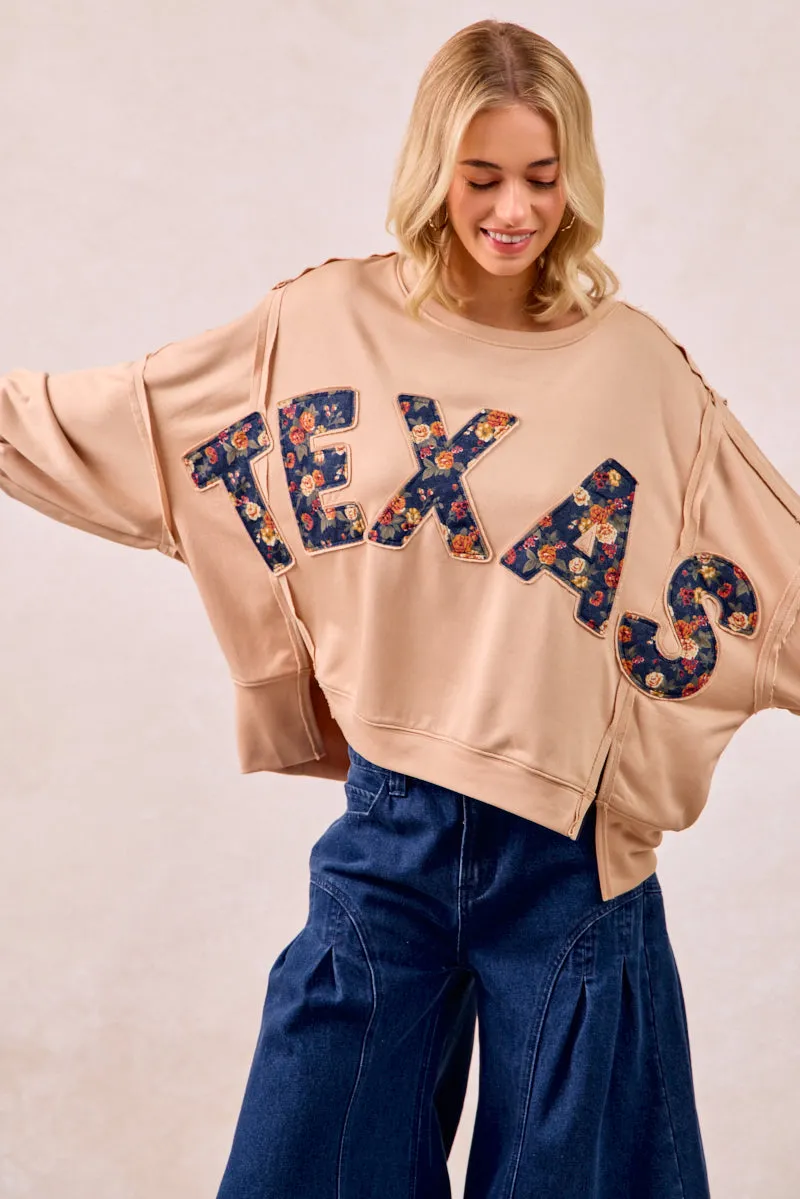 IT3426R-09 | FLORAL TEXAS LETTER PATCHE FRENCH TERRY SWEATSHIRT Weatherproof Technology Velcro Fasten