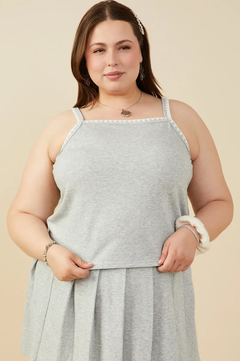 Anti Pill Finish Crochet Knit Detail French Terry Tank Top