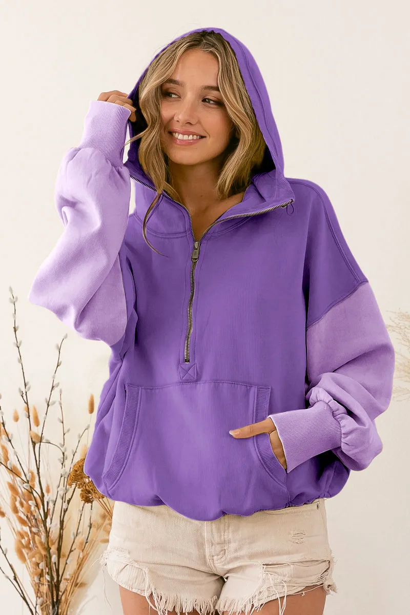 IP8347-02 | COLOR BLOCK ELASTIC HEM FLEECE HOODIE Bound Seam Finish