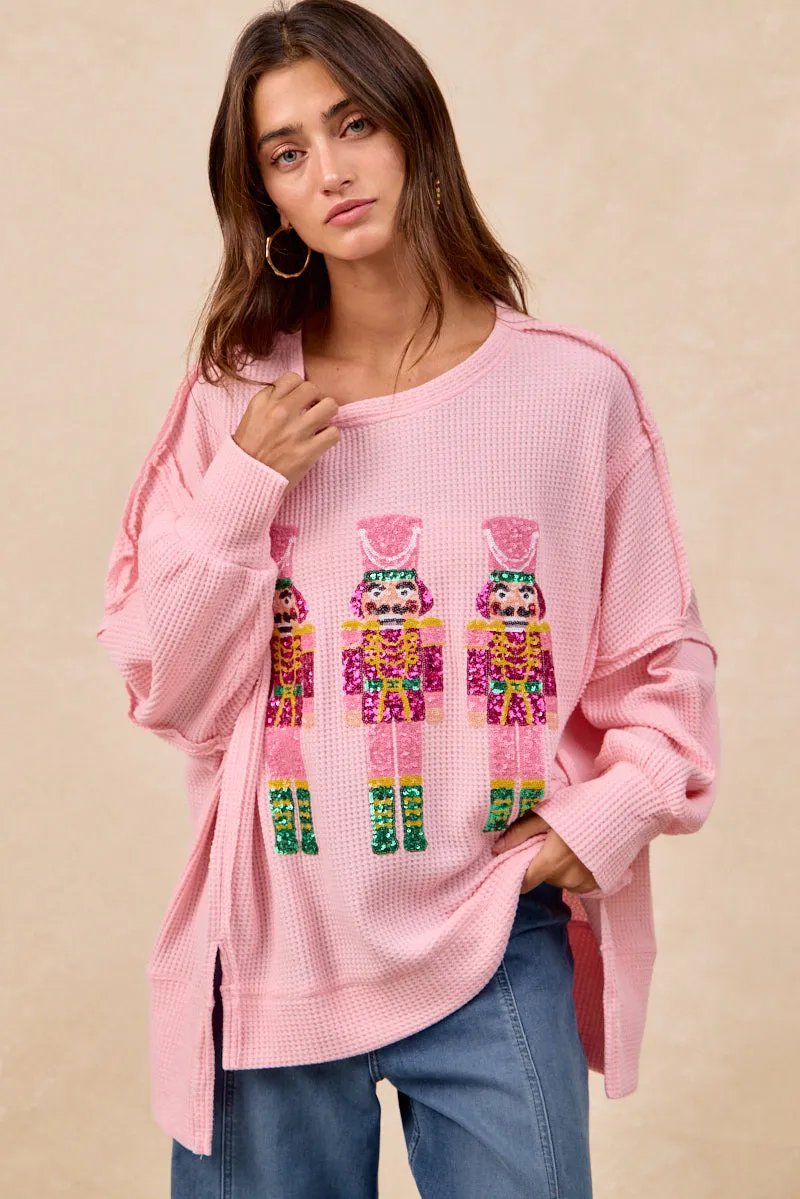 IT3426G-46 | CHRISTMAS SEQUIN NUTCRACKERS EMBROIDERY SWEATSHIRT Secure Closure Systems