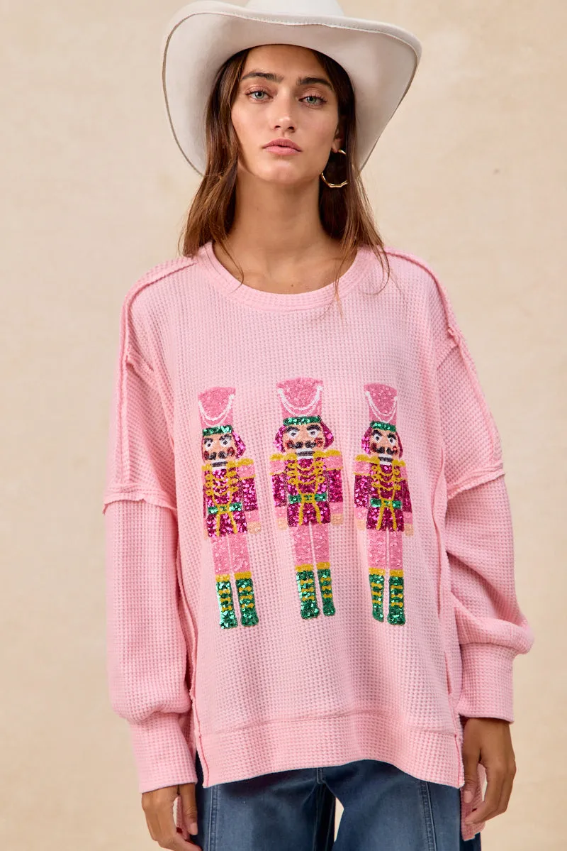 IT3426G-46 | CHRISTMAS SEQUIN NUTCRACKERS EMBROIDERY SWEATSHIRT Airy Cloth EcoFriendly Water Repellency
