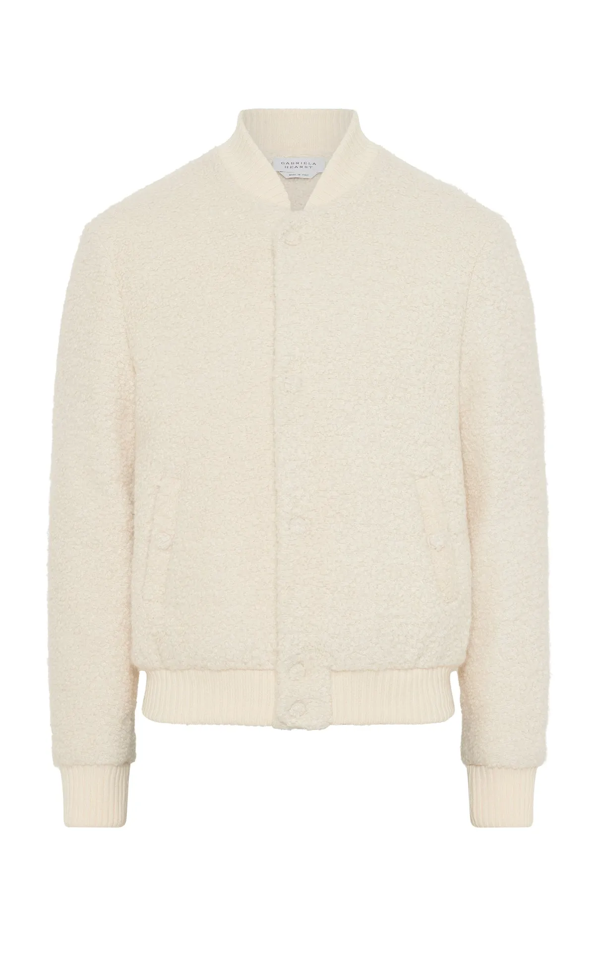 Brandon Bomber in Ivory Recycled Cashmere Boucle Wrinkle Resistant Yarn Dyed Fabric