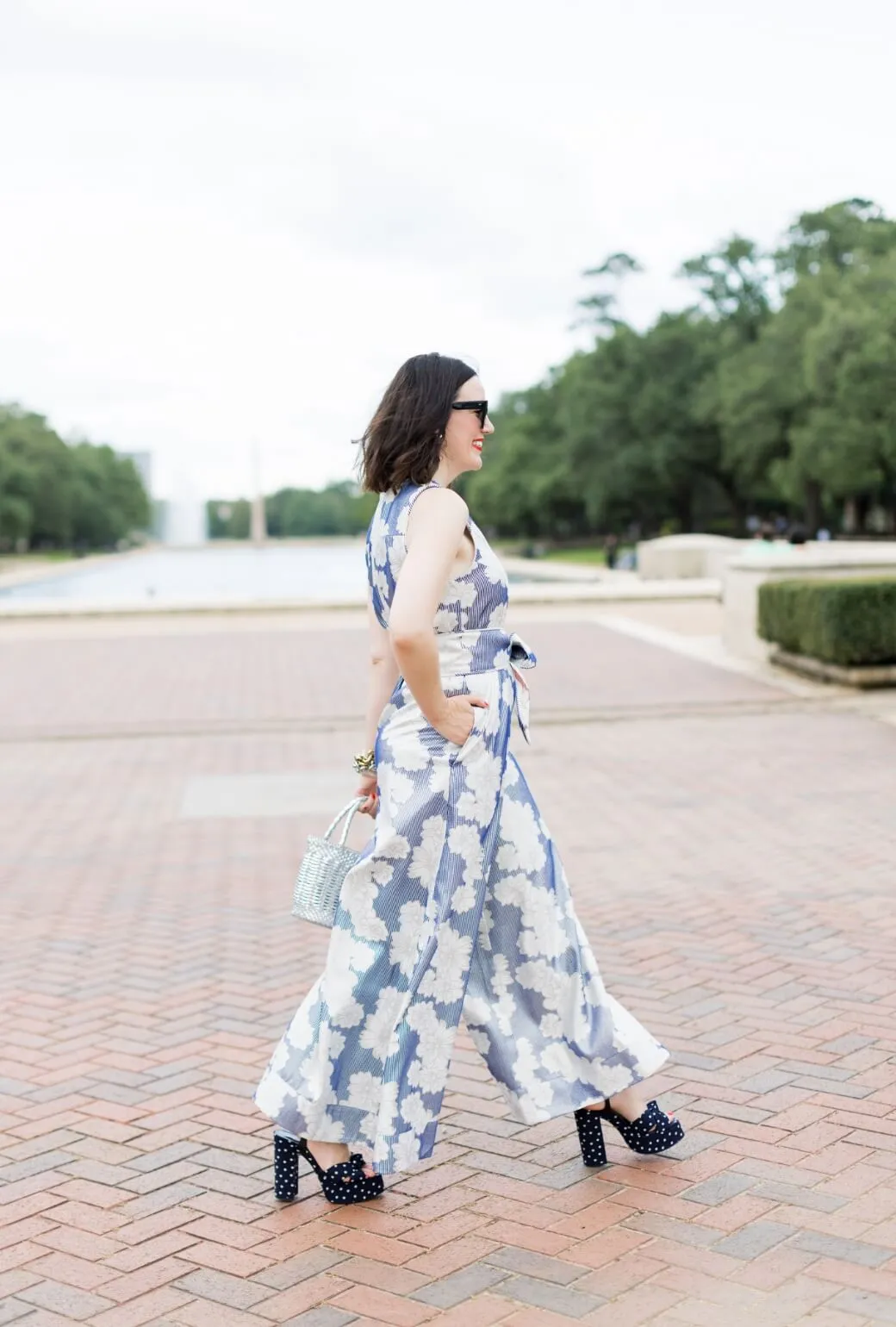 Buru x Val The Royale Jumpsuit - Navy Floral Brocade Quick Access Zipper Odor Resistant Finish