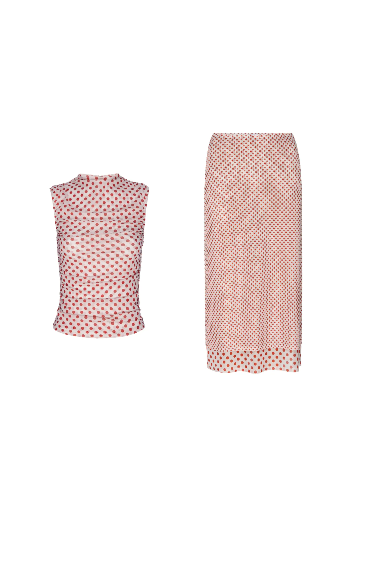 Ribbed Knit Fabric CAM TOP   MARIA SKIRT - WHITE POLKA DOT