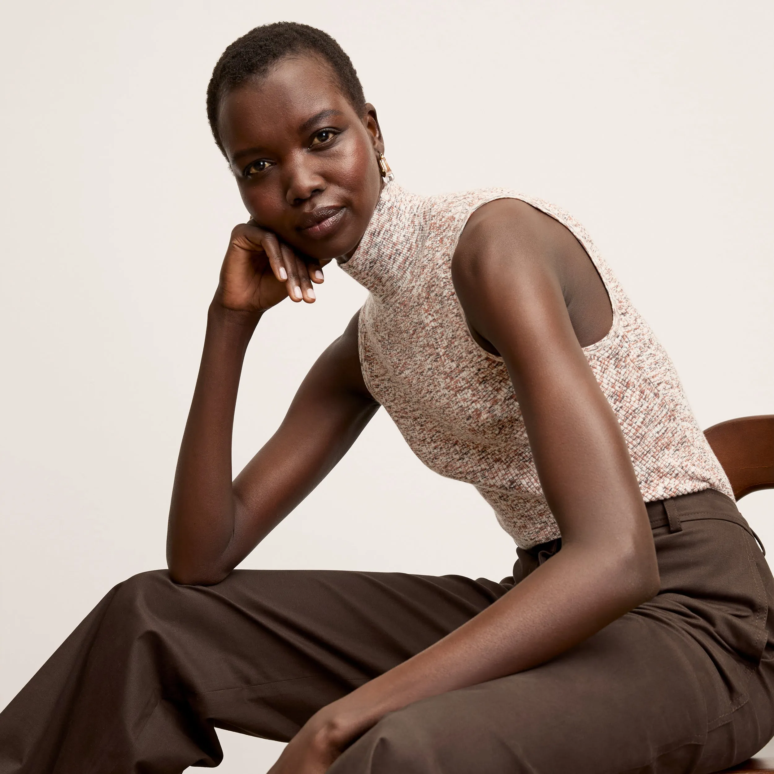 Koa Turtleneck - Space Dye Rib Knit :: Brown Multi Stain Repellent Coating