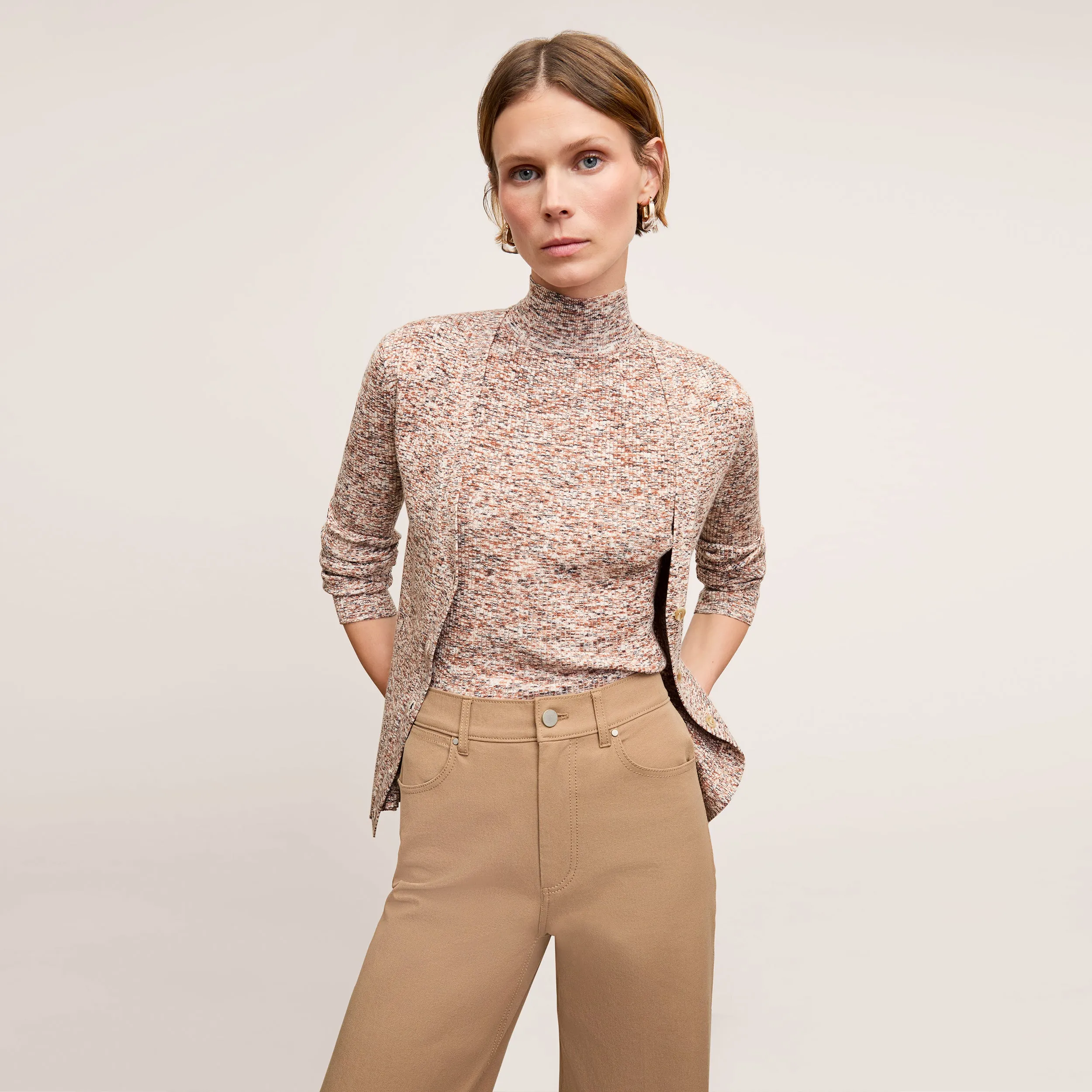 Koa Turtleneck - Space Dye Rib Knit :: Brown Multi YarnDyedQuality