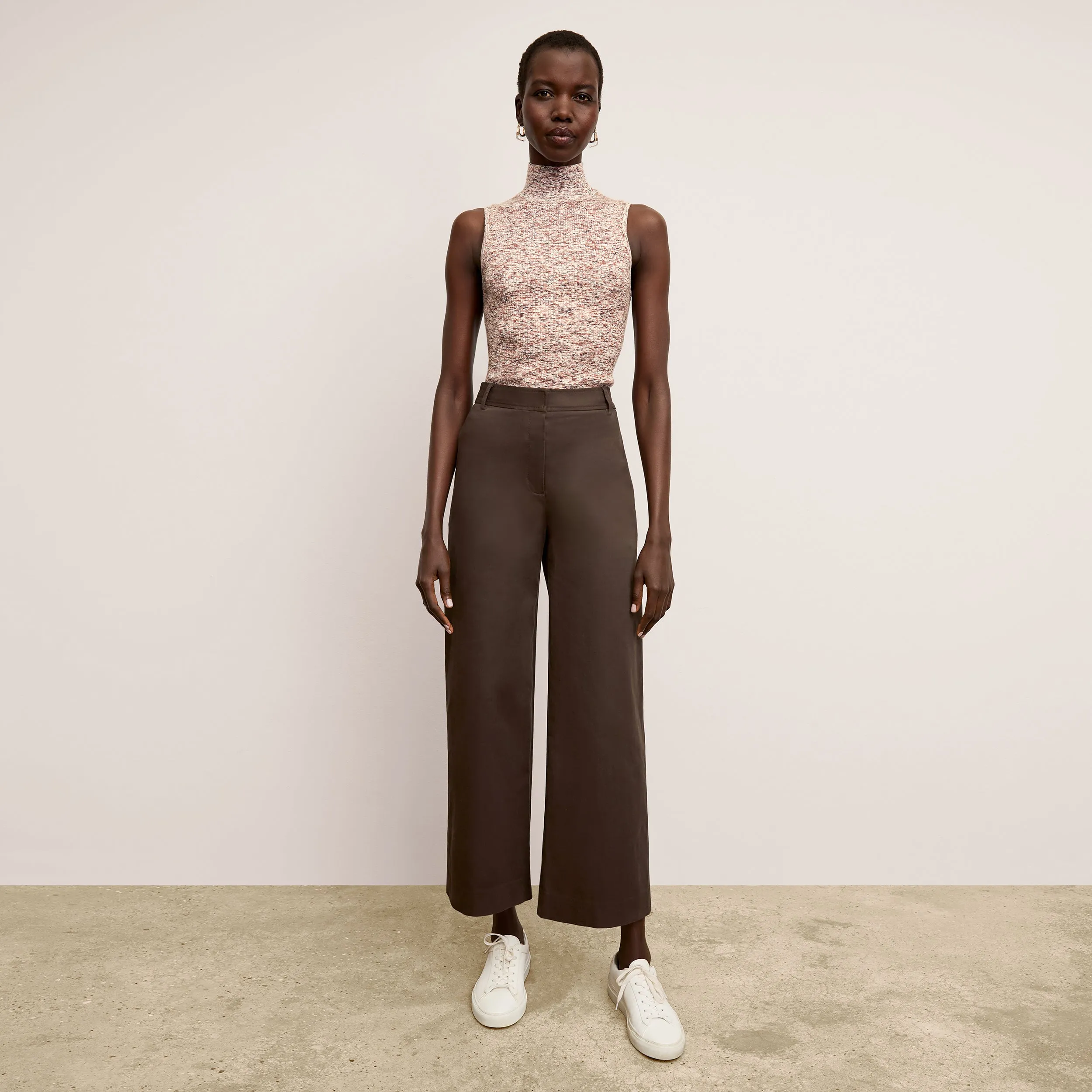 SleevelessOption Fade Resistant Treatment Koa Turtleneck - Space Dye Rib Knit :: Brown Multi