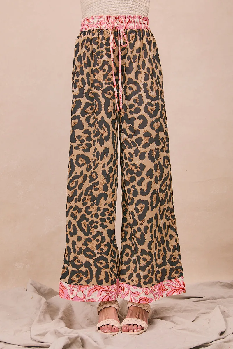 IB1773-01 | LEOPARD PRINT WITH CONTRAST BANDED WIDE PANTS Low Profile Design