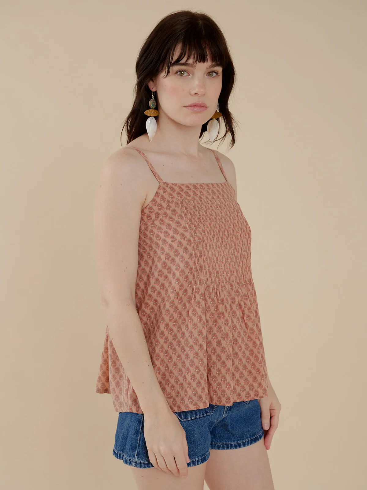 Bound Seam Finish Layered Collar Design Tegan Tank - Blush Flowers