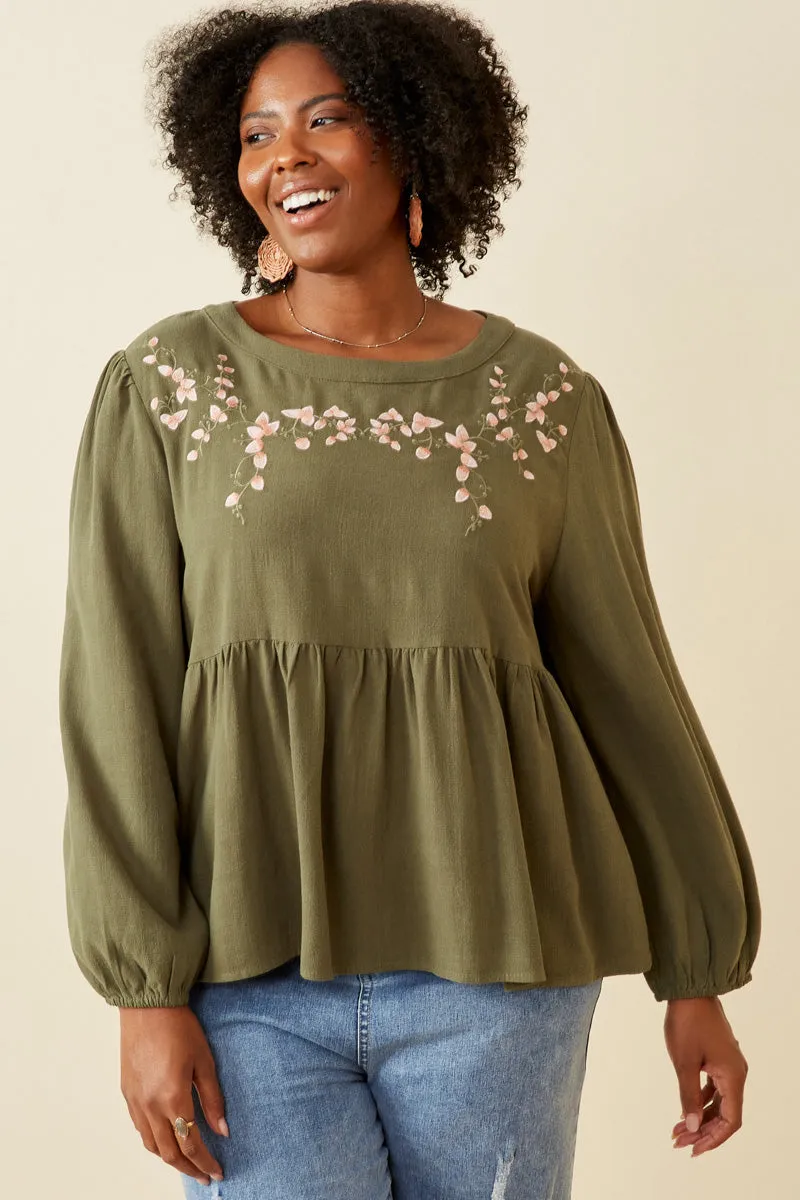 Floral Embroidered Textured Peplum Top Soft Inner Lining