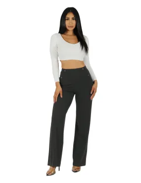 Tapered Look So Chic Knit Crepe 4 Hole Buttons High Rise Wide Leg Pant