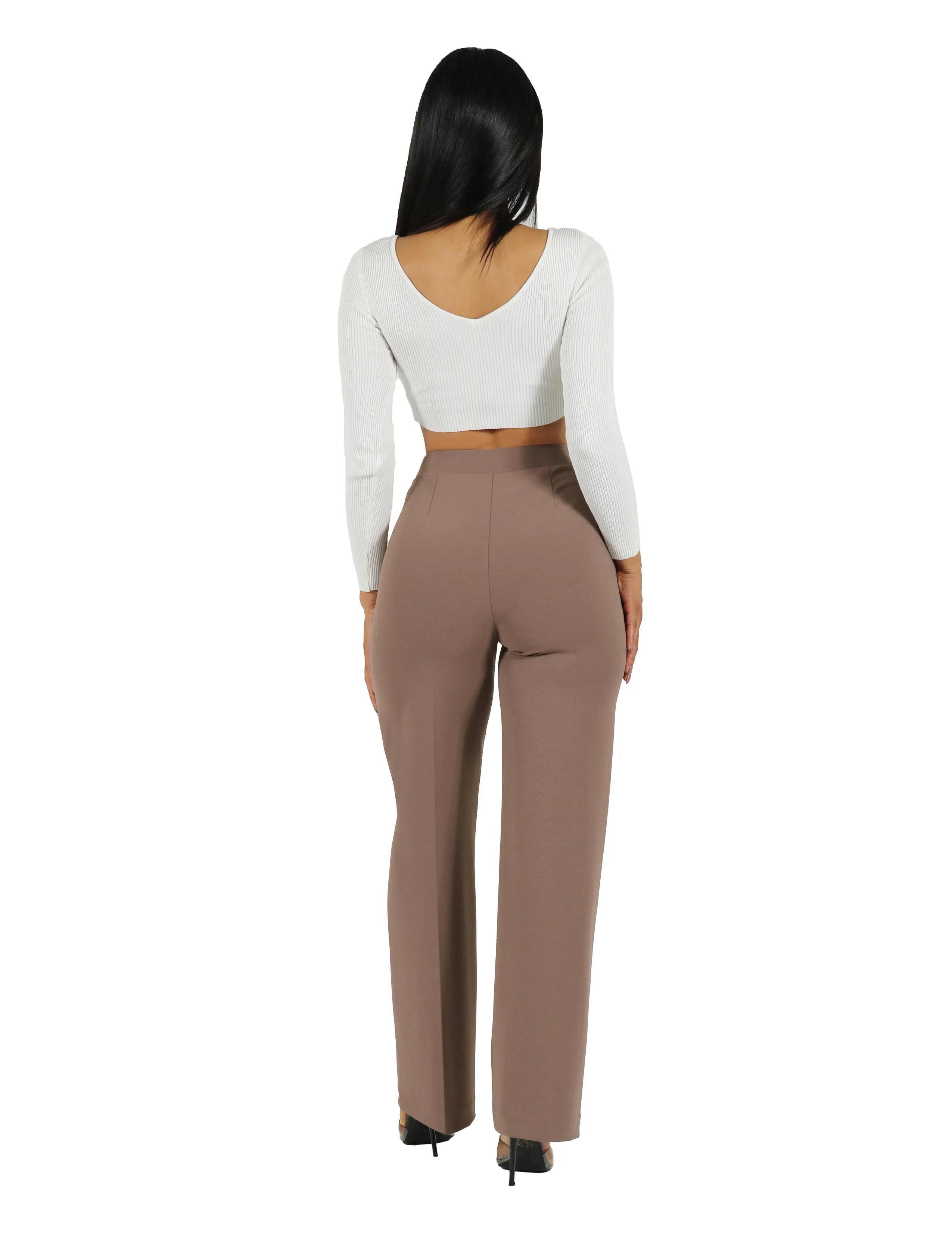 BreathableMaterial So Chic Knit Crepe 4 Hole Buttons High Rise Wide Leg Pant