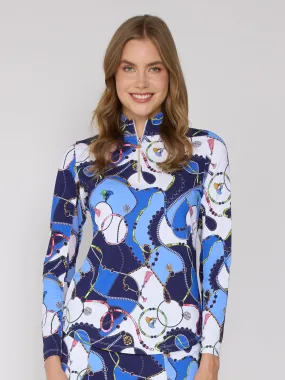 Quarter Zip Sun Protection Top In Blue Link Flexible Neckline Hygroscopic Inner Layer