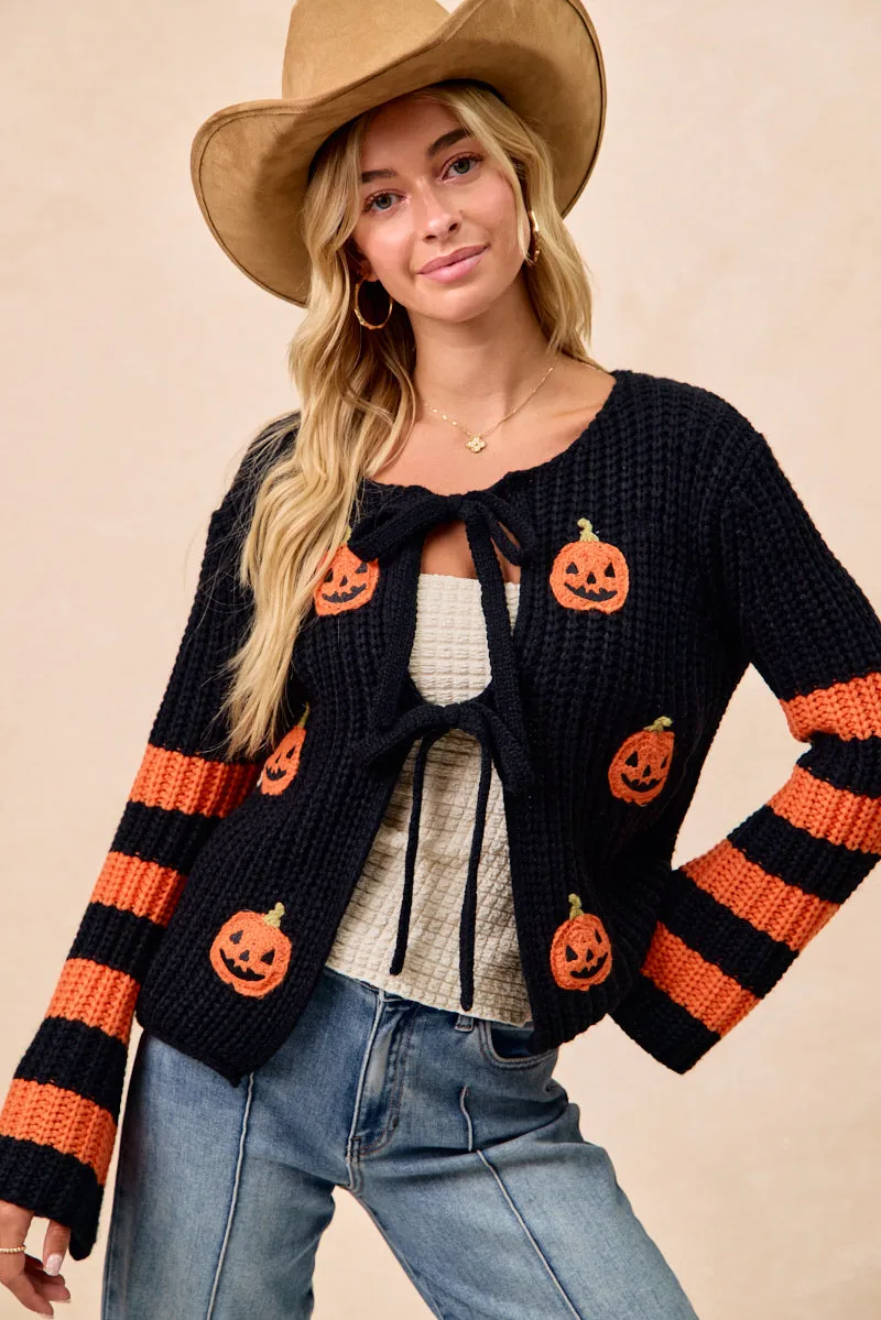 Classic Ribbed Cuffs IT4322S-03 | HALLOWEEN THEME FRONT BOW TIED CARDIGAN