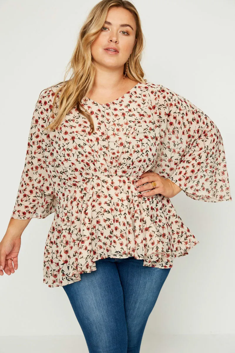 Dolman Sleeve Floral Peplum Top Loose Sweater