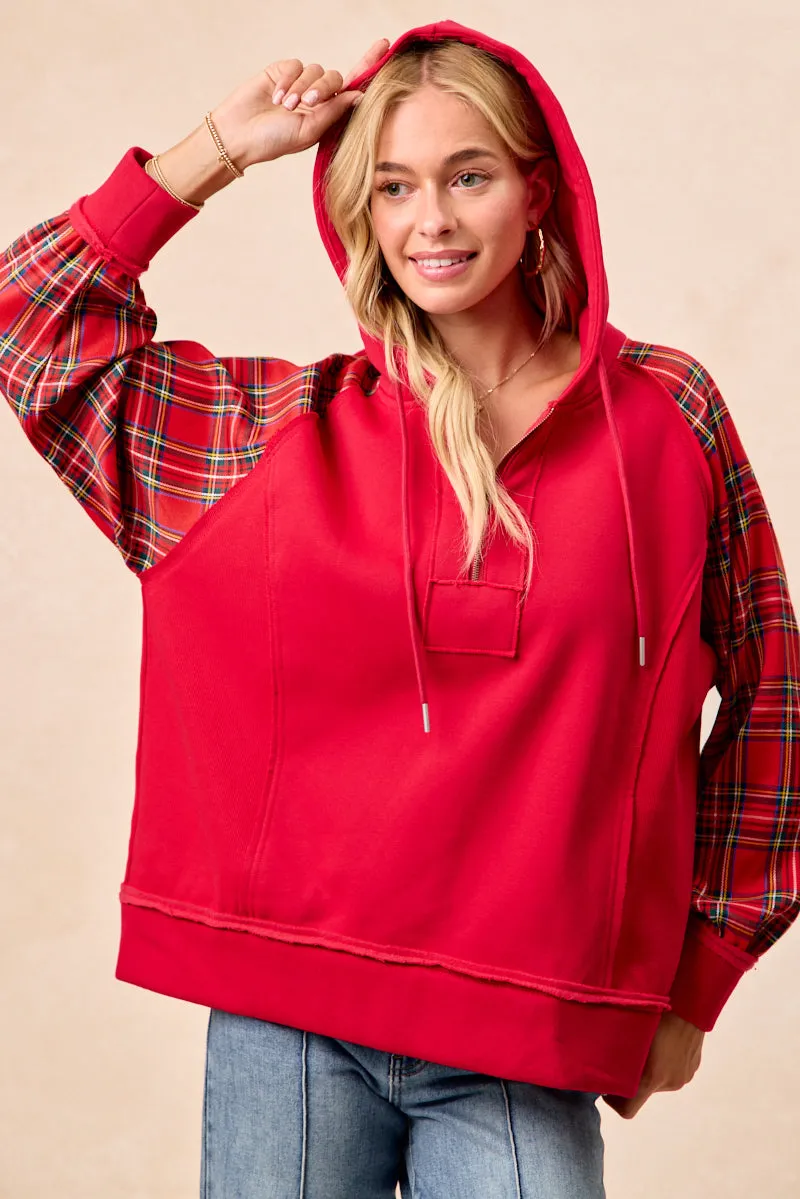 Smooth Zipper Glides IT1976S-04 | CHRISTMAS THEME HALF ZIP UP HOODIE TOP