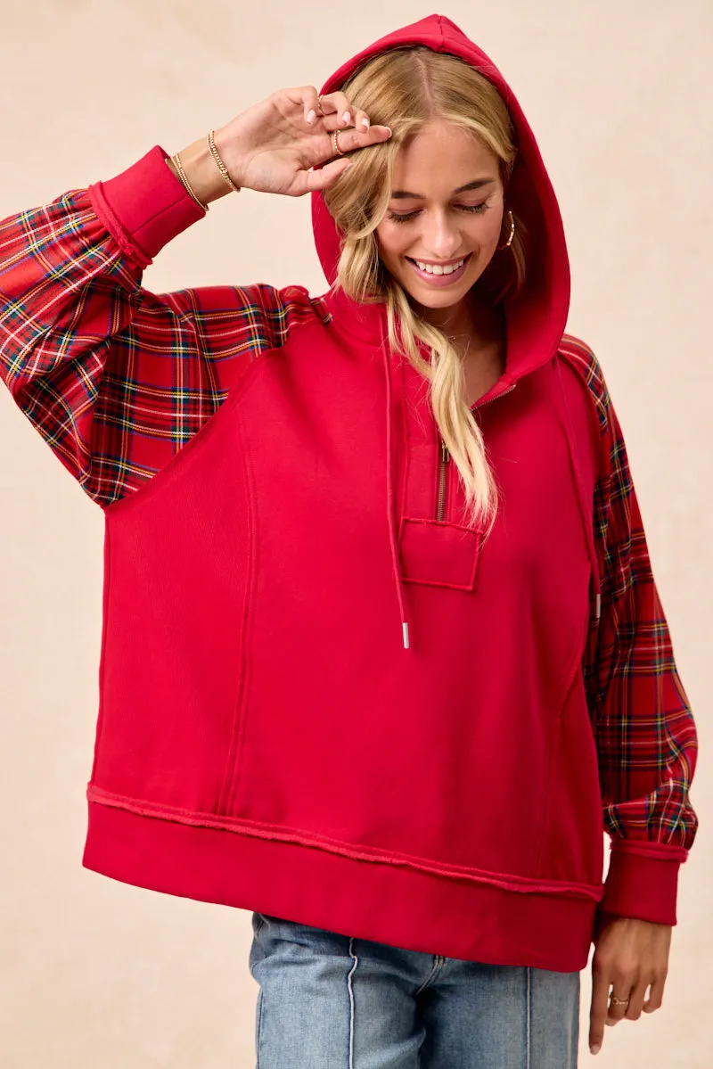 IT1976S-04 | CHRISTMAS THEME HALF ZIP UP HOODIE TOP Adjustable Waistband Anti Pill Technology