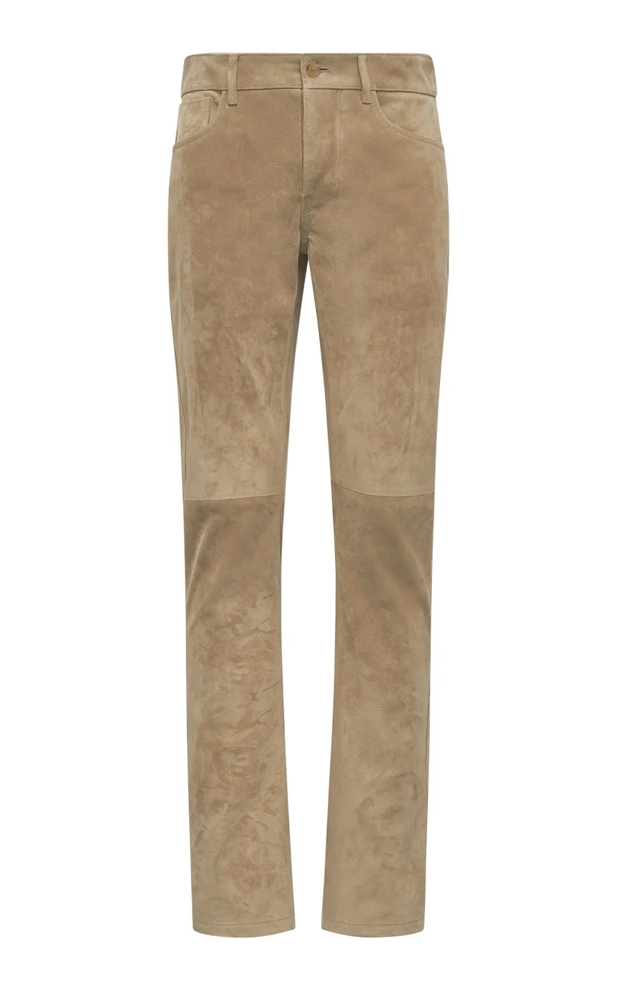 Classic Crew Neck Anthony Five Pocket Pant in Camel Suede