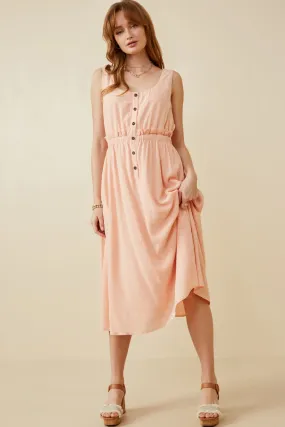 Playful Cut Day Chic Ruffle Waist Button Front Tank Dress
