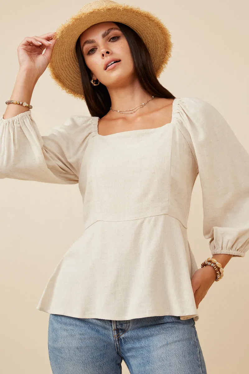 Linen Blend Smocked Back Peplum Top Minimalist Design