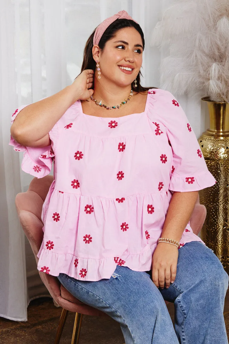 QuickDrySystem Daily Wear All Over Daisy Embroidered Square Neck Top