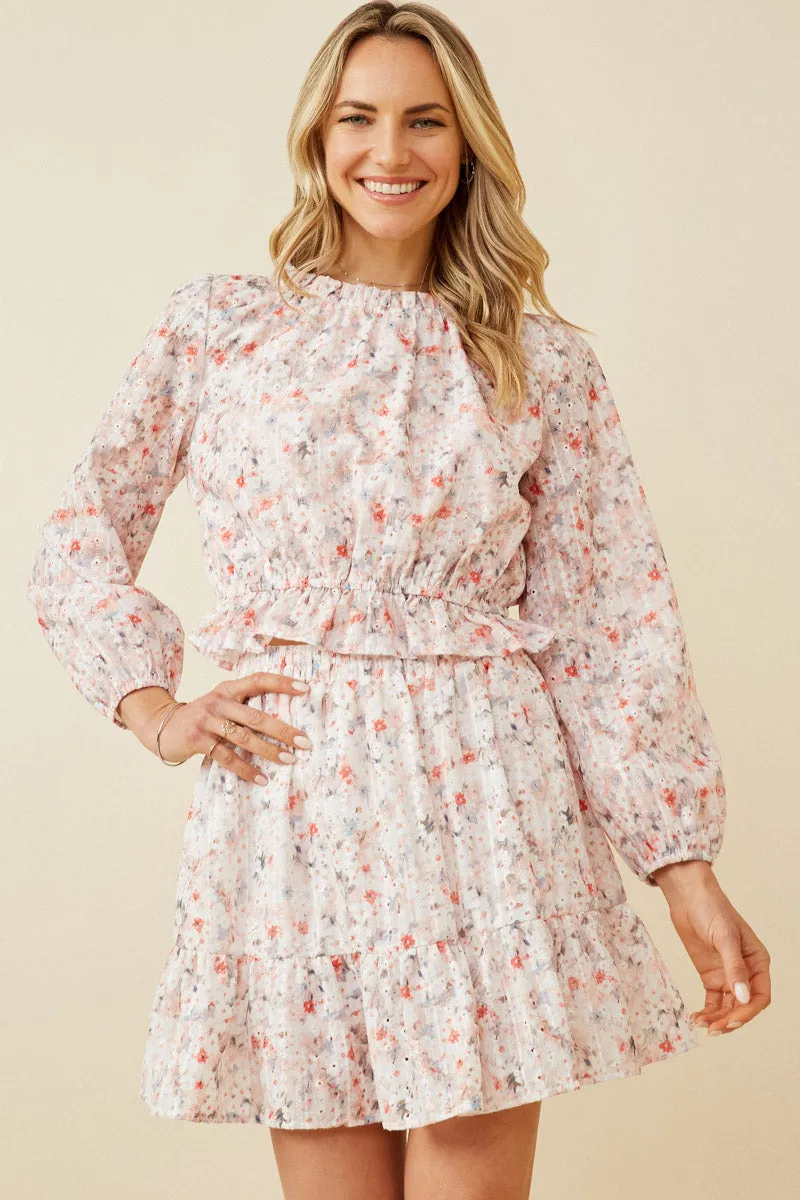 Eyelet Embroidered Floral Cinch Waist Top HypoallergenicConstruction