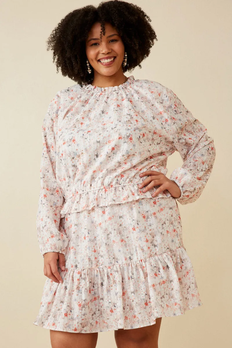 Eyelet Embroidered Floral Cinch Waist Top Hypoallergenic Lining