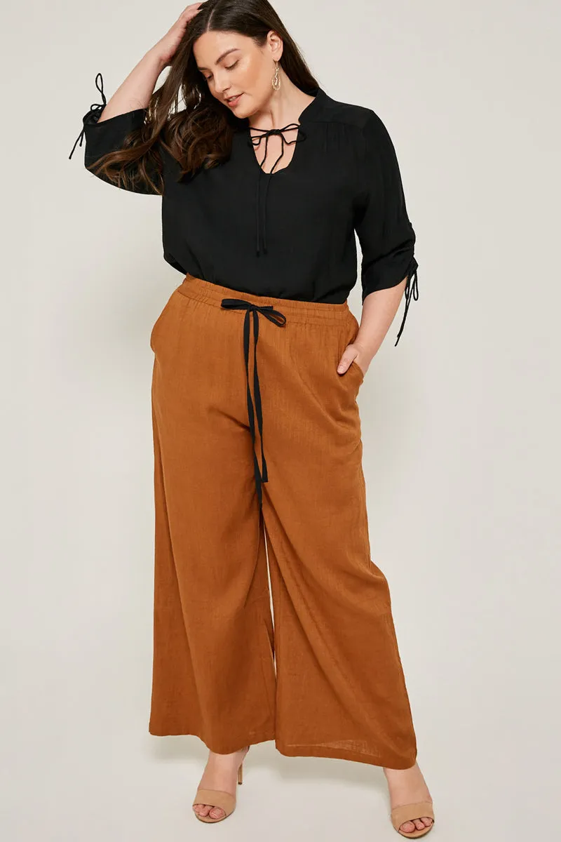 Lightweight insulation Heat Friendly Linen Tie-Front Palazzo Pants