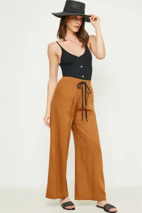 StretchWaistband Fashionable Waist Linen Tie-Front Palazzo Pants
