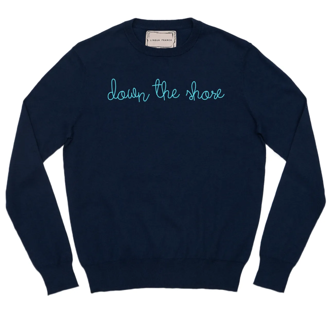 LINGUA FRANCA "DOWN THE SHORE" CREWNECK Anti Static Weave Technology Built In Odor Control