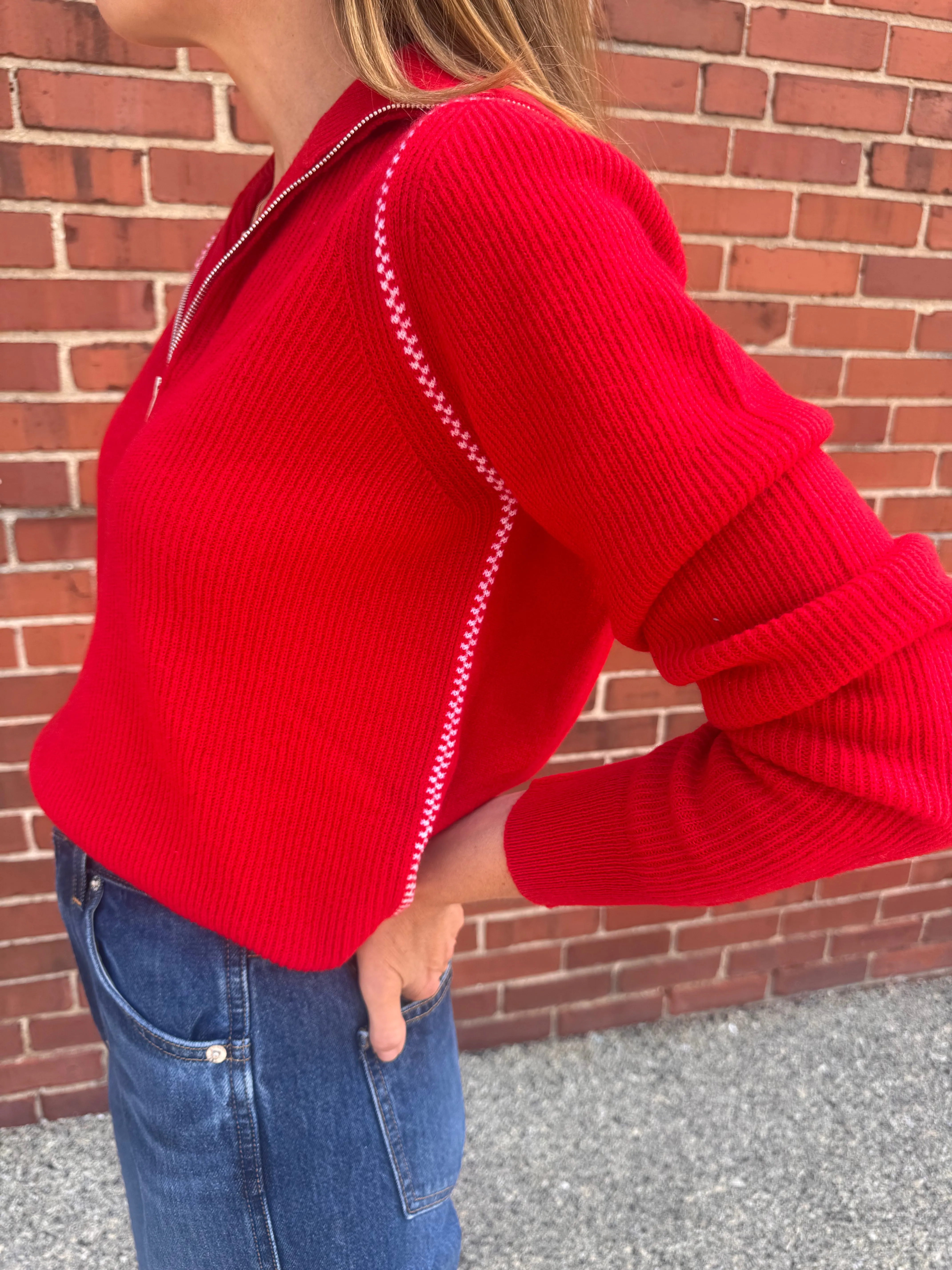 AUTUMN CASHMERE RIBBED 1/4 ZIP SWEATER Flexible Hemline Comfortable Wear