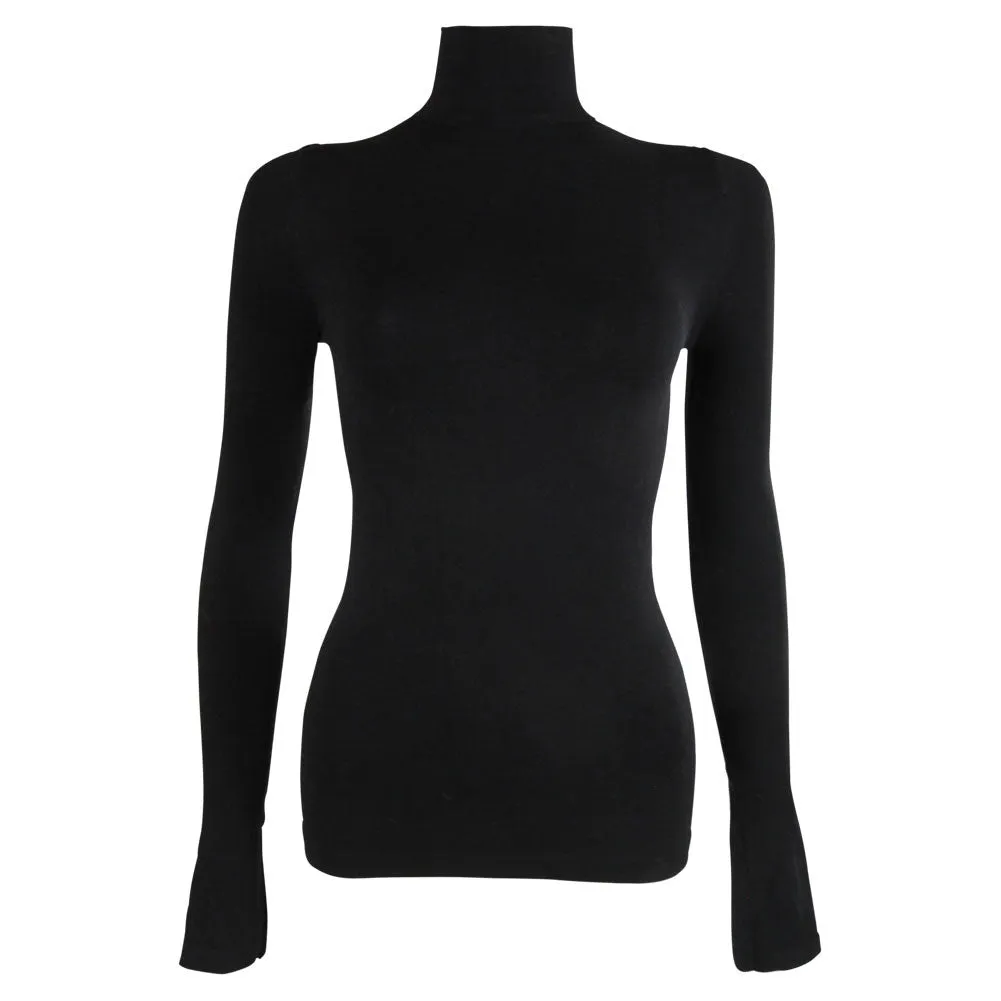 Recycled Material Blend EcoCertified Textile Long Sleeve Mock Turtleneck - Black