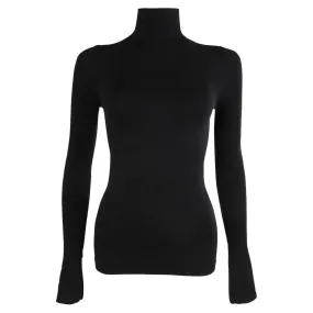 Recycled Material Blend EcoCertified Textile Long Sleeve Mock Turtleneck - Black
