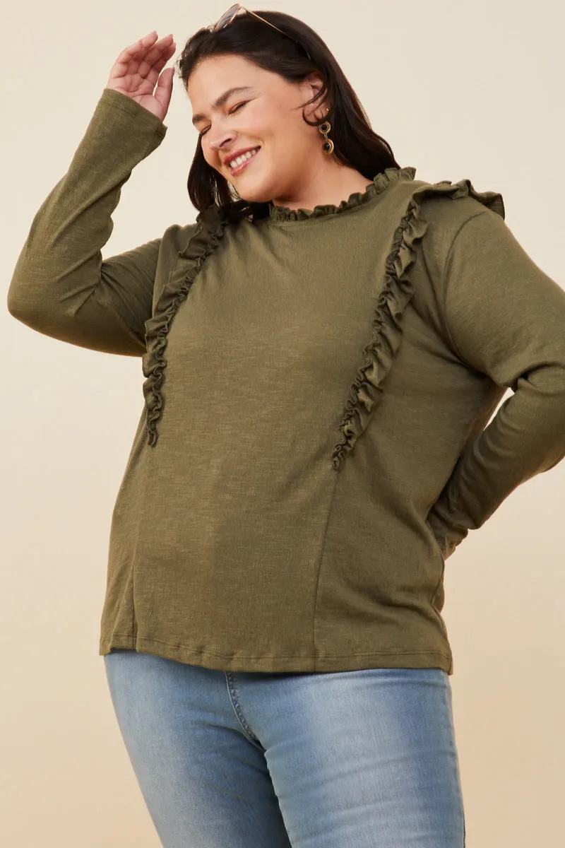 StretchComfort Long Sleeve Textured Ruffle Top