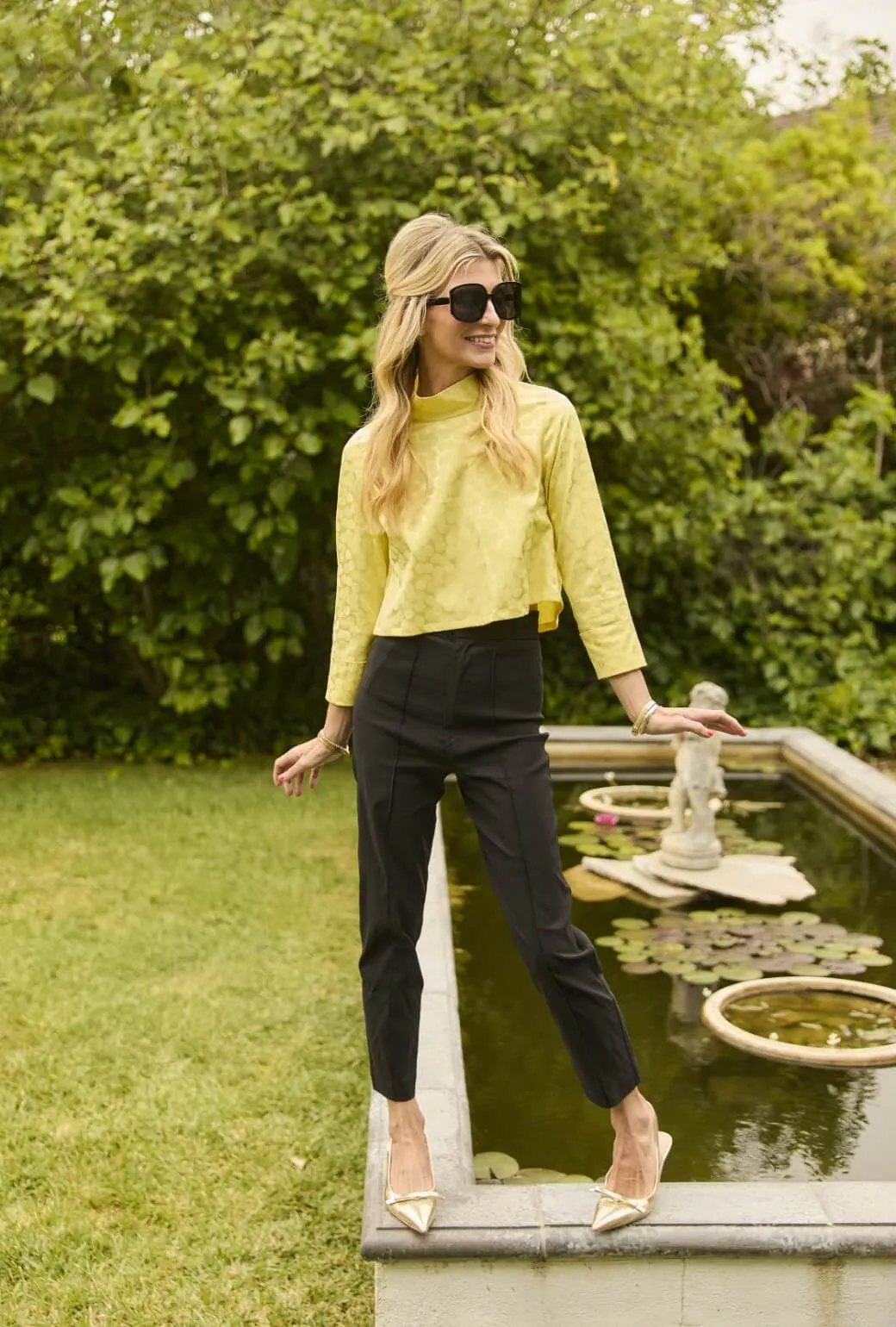 RawHemDetail Long Sleeve Twiggy Top - Yellow Satin Polka Dot