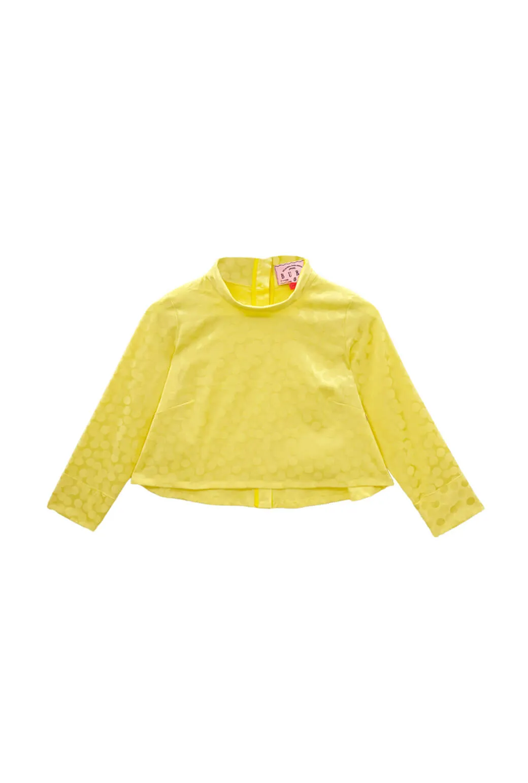 Long Sleeve Twiggy Top - Yellow Satin Polka Dot wrinkle free finish