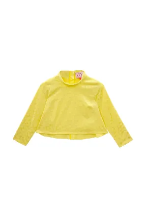 QuickPackFoldableDesign FlexibleCuffs Long Sleeve Twiggy Top - Yellow Satin Polka Dot