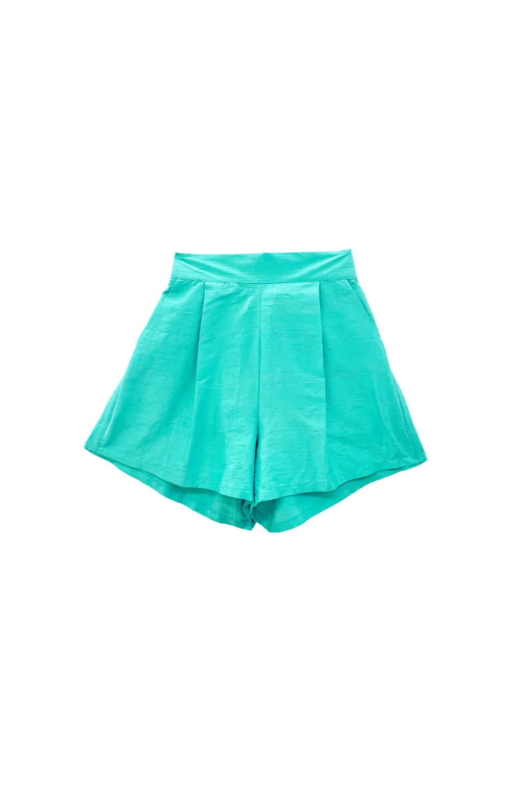 Flat Front Everyday Shorts - Aqua Silk Contrast Stitching